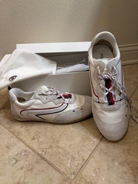 Moncler White Sneakers with Red and Navy Trim